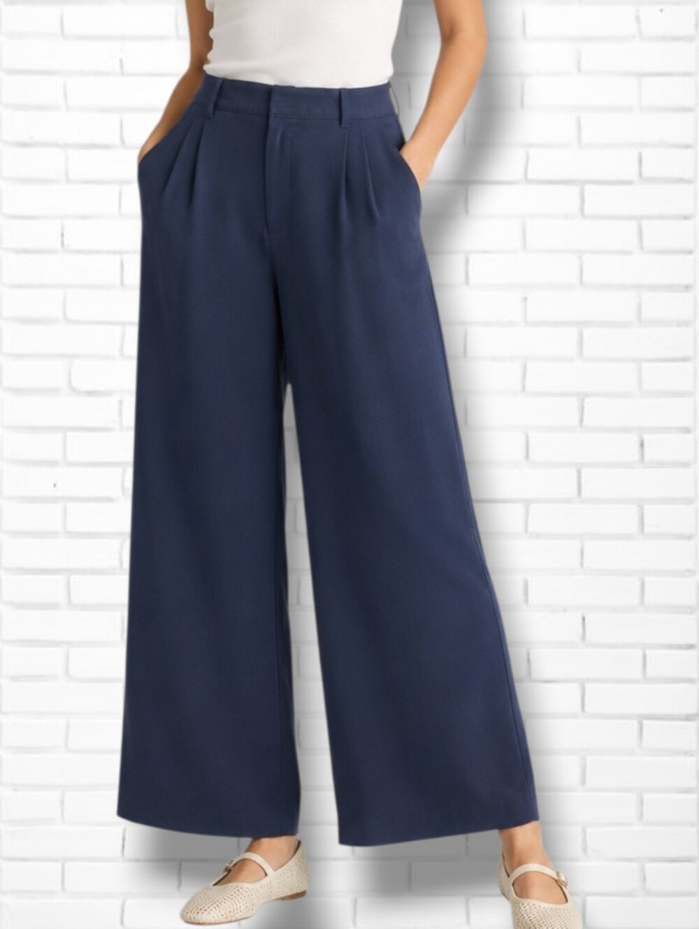 GAP Pleated High Rise Wide Leg Navy Blue Ankle Trouser Pants Size 31-32/10-12